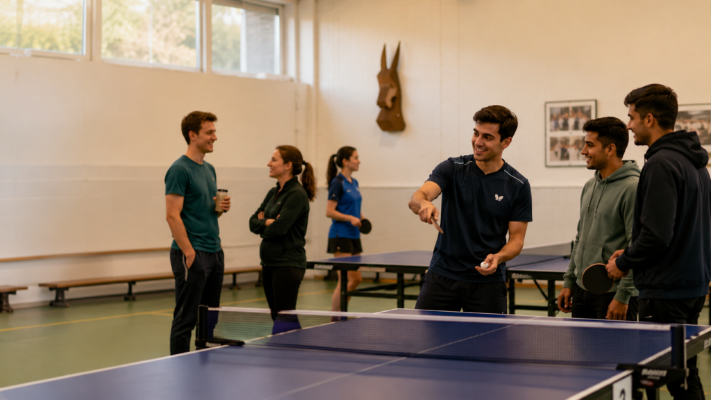 New neighbours en dorpsgenoten ontmoeten elkaar bij tafeltennis
